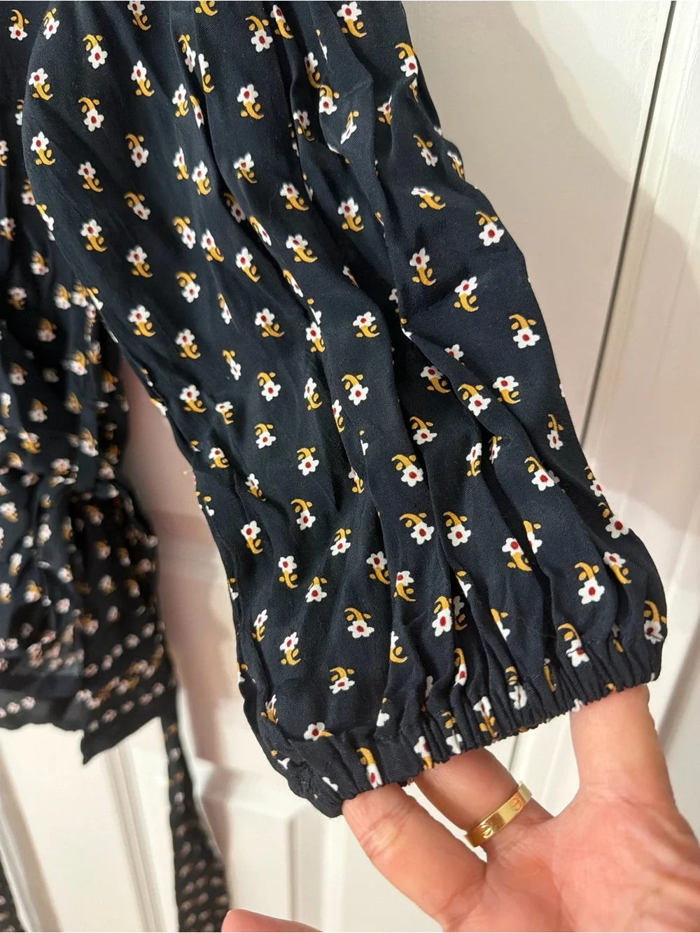 Faithfull the Brand Black Floral Wrap Blouse with Tie Waist